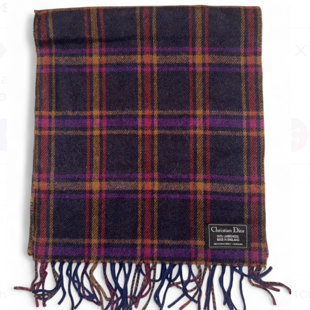 Christian Dior lambswool plaid scarf